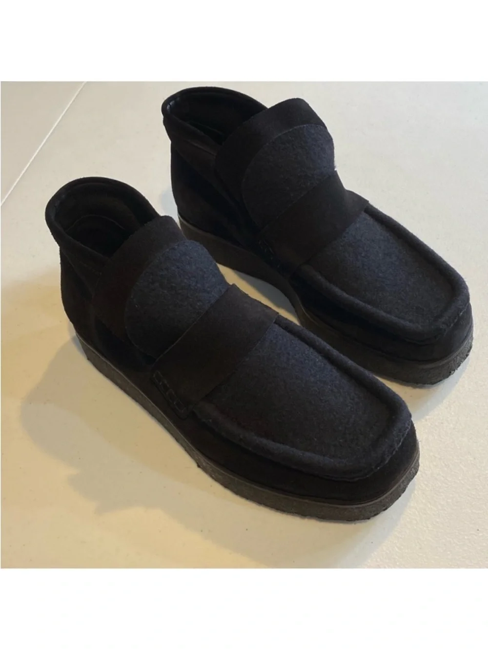 ACNE STUDIOS Kingston Paneled Suede Felt Ankle Boots Wool Moccasin Size 9